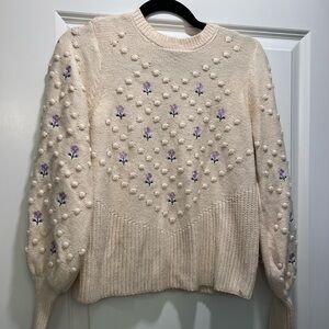 Design History Cream Sweater with Purple Floral Details